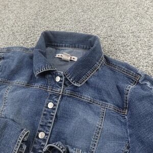 AMI Jacket Womens L Dark Blue Denim Jean Button Front Stretch Short Crop Coat